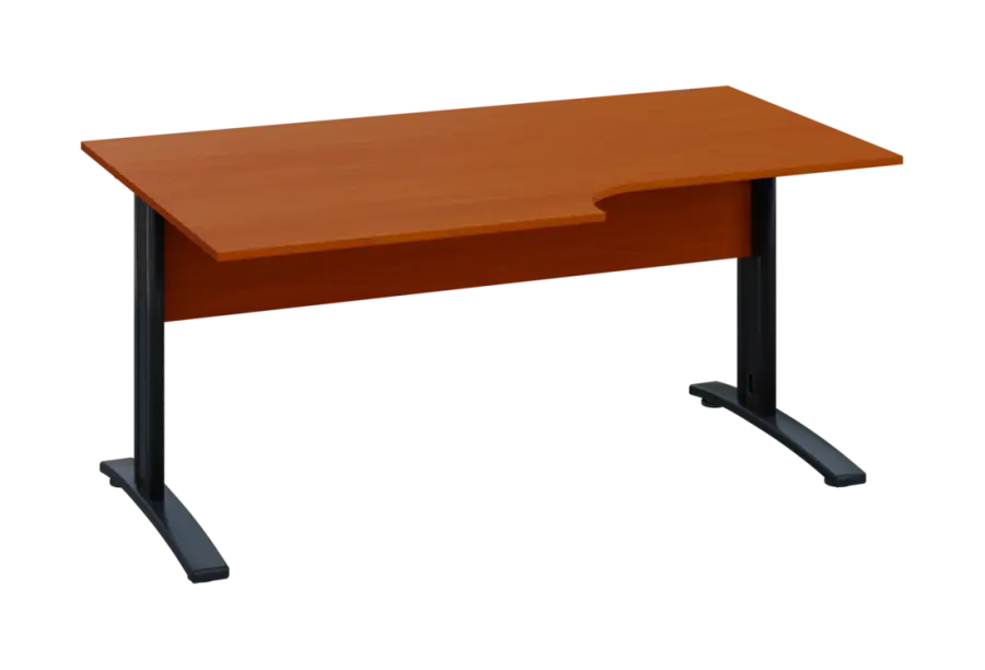 ERK 18 - 168 stůl kancelářský, rohový, levý, kovová podnož černá, deska 18 mm, široký 1600 mm, třešeň šumavská